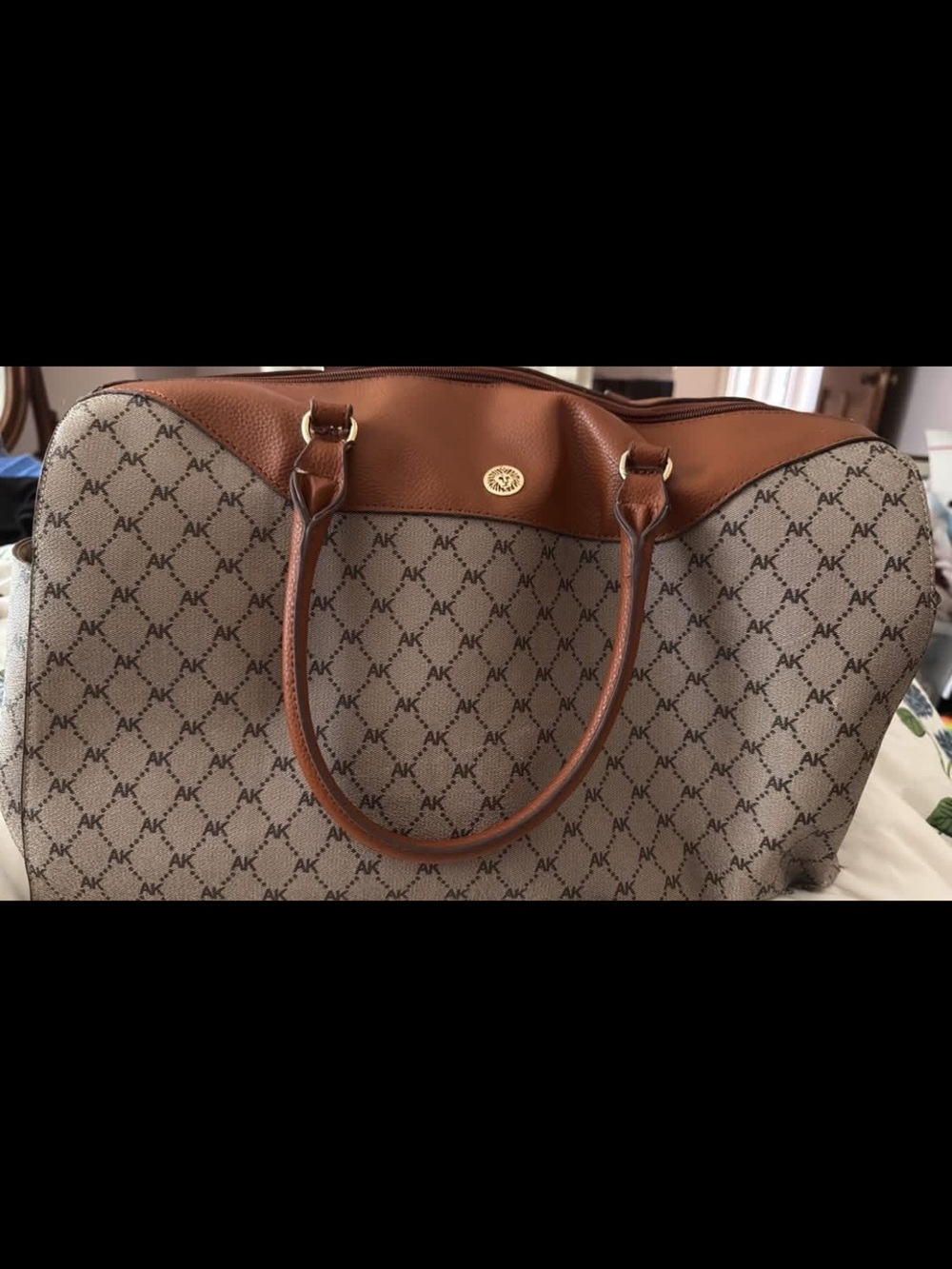 Anne Klein Beige Logo Tote with Brown Trim
